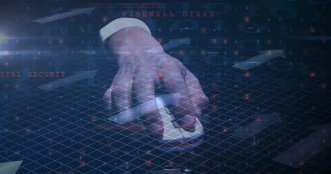 Animation of cyber attack warning text over man using mouse Video stock 147627805