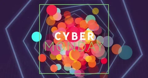 Animation of cyber monday text and lens flares with hexagon shapes Stock Footage 330584166
