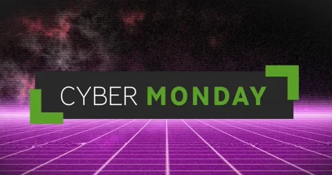 Animation of cyber monday text in rectangle over illuminated grid pattern Stock Footage 250508907