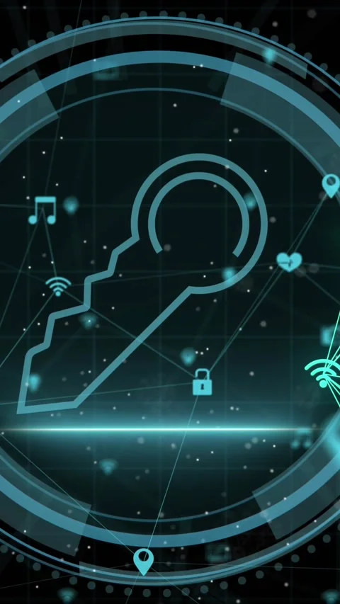 Animation of cyber security and key in circle over network of connections on Stock Footage 342801747