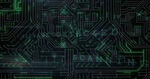 Animation of cyber security data processing over microprocessor connections Stockbeeldmateriaal 203882712