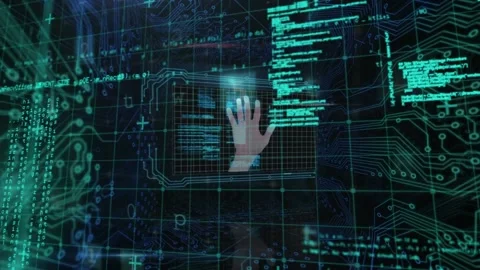 Animation of cyber security data processing over microprocessor connections on Video stock 204769637