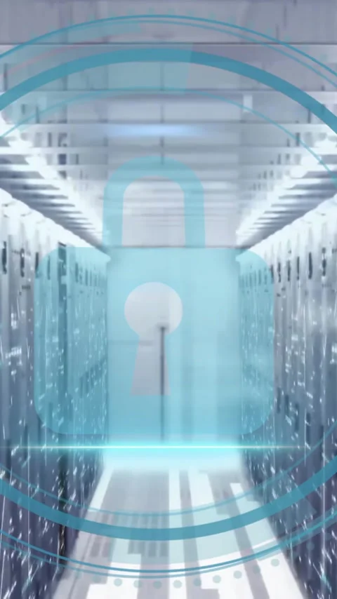 Animation of cyber security data processing over computer servers Stock Footage 323419990