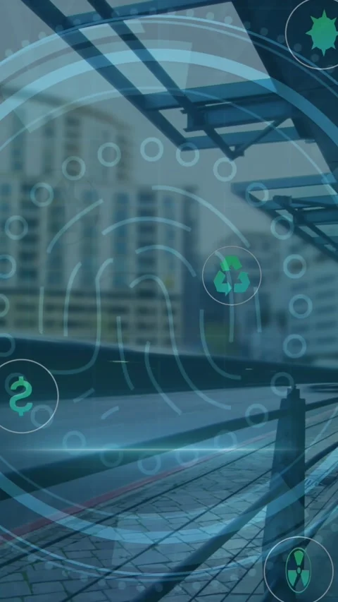 Animation of cyber security data processing over train platform Stock Footage 323897072