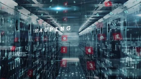 Animation of cyber security data processing and binary coding against computer Stock Footage 327782314