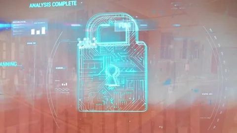 Animation of cyber security data processing against computer server room Stock Footage 328462521