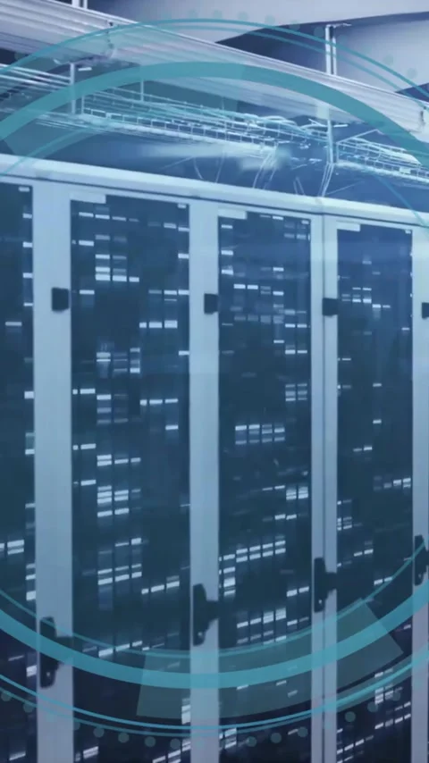 Animation of cyber security data processing over computer servers Stock Footage 342009208