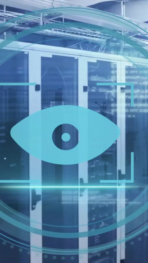 Animation of cyber security data processing over computer servers Stock Footage 342009210