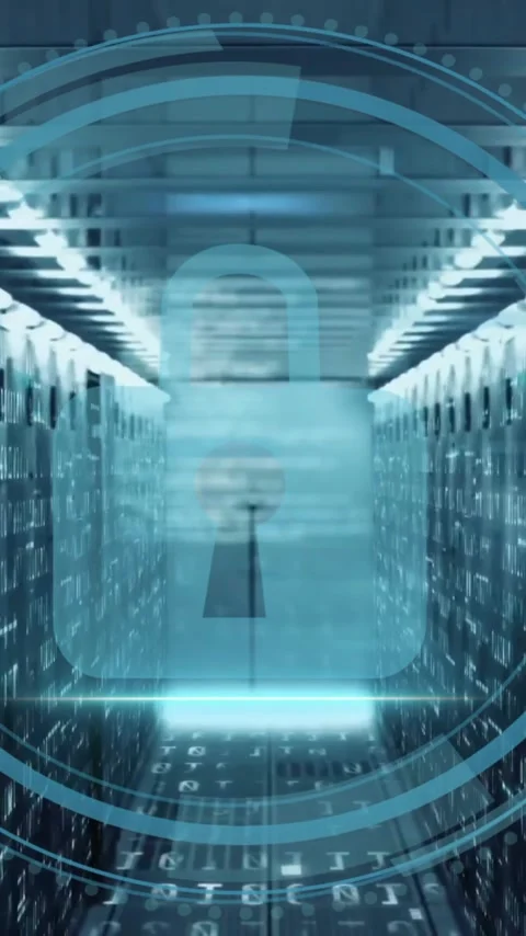 Animation of cyber security data processing over computer servers Stock Footage 342009215