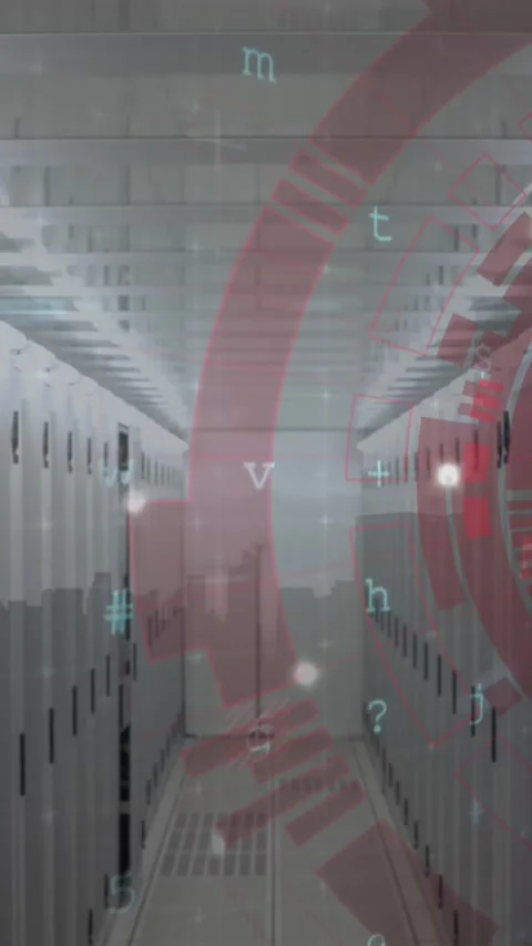 Animation of cyber security data processing and red round scanner spinning Stock Footage 344636524