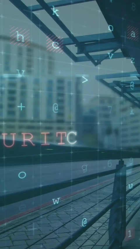 Animation of cyber security data processing against time-lapse of city traffic Stock Footage 344706681