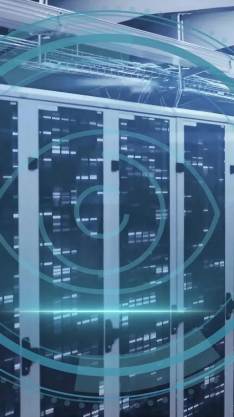 Animation of cyber security text and biometric scanner processing eye over Stock Footage 320662916