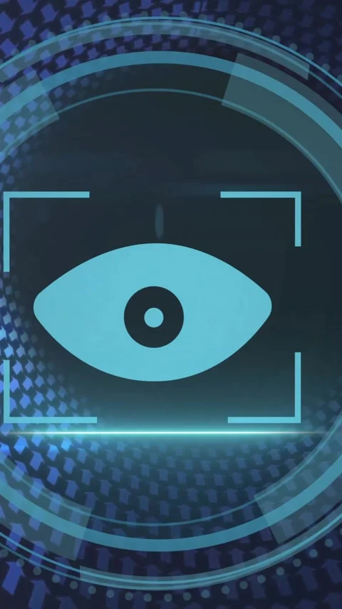 Animation of cyber security text with arrows and biometric eye scanner Stock Footage 343888301