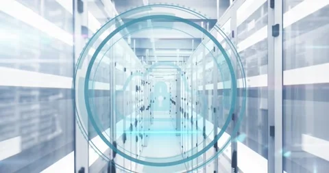 Animation of cyber security text banner and security cloud icon scanning against Stock Footage 330771826
