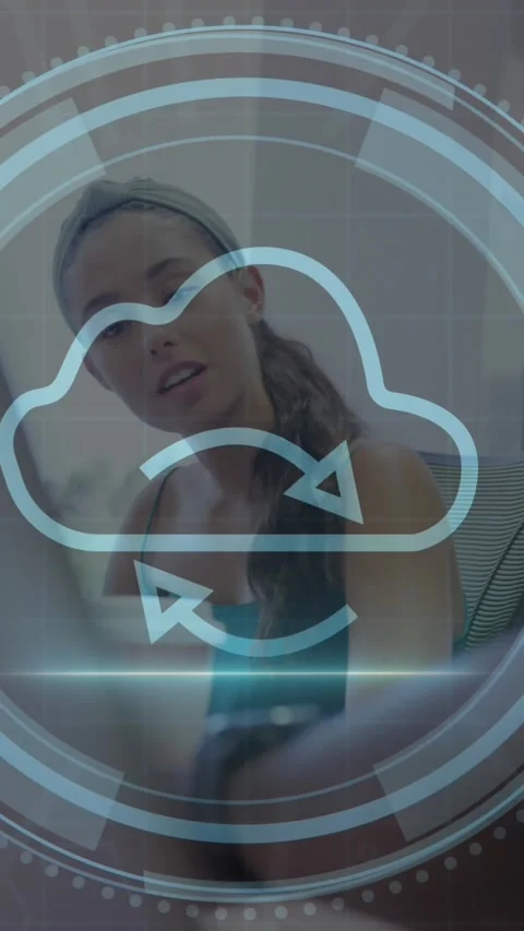 Animation of cyber security text, cloud icon, diverse colleagues discussing over Stock Footage 343920542
