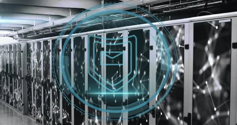 Animation of cyber security text, scanner with mail security icon and network Stock Footage 263911921