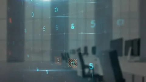 Animation of cyberattack warning with data processing over empty office 库存影片 269212290