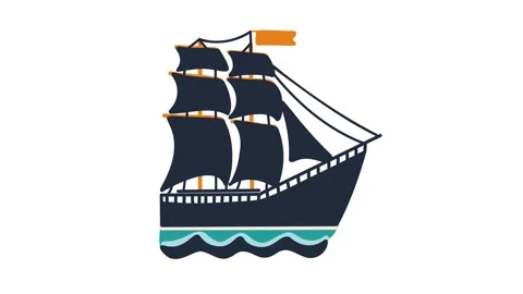 Animation of dark sailing ship on waves Stock Footage 348194113