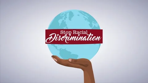 Animation of dark skinned hand holding globe with text message against disc.. Stock Footage 338419562