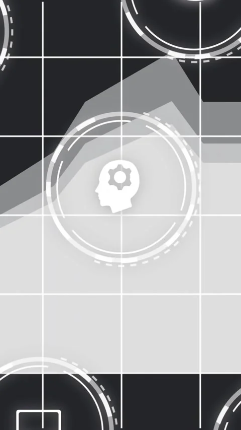 Animation of data analysis icons with innovation and goals on grid and mountain Stock Footage 344370445