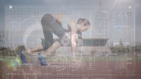 Animation of data and 6g on digital screen over caucasian woman preparing for Stock Footage 327279166