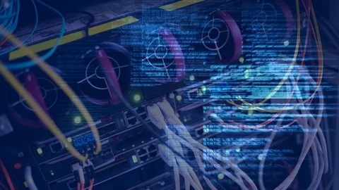 Animation of data and computer server with wires Video stock 100021159