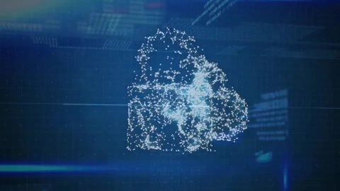 Animation of data and digital cloud with padlock on blue background Stock Footage 328144547
