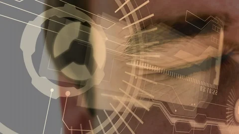 Animation of data and folder moving on a man opening his eye Stock Footage 107407426