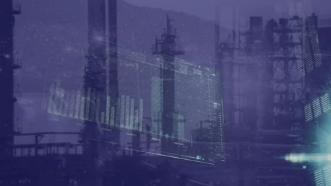 Animation of data with bar graph processing with light beam on digital interface Stock Footage 316217978