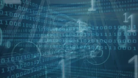 Animation of data, binary code and digital cloud on blue background Stock Footage 325836190