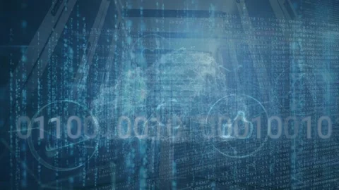 Animation of data, binary code and digital cloud on blue background Video stock 329559541