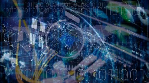 Animation of data connections and computer server with wires Video stock 100002497