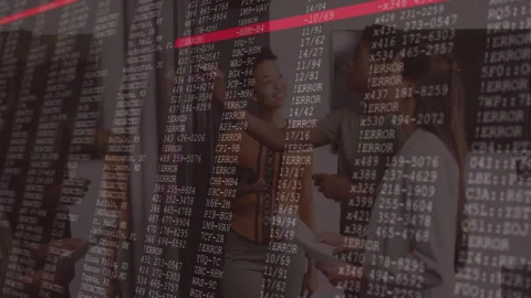 Animation of data error messages overlaying diverse group collaborating in Stock Footage 303840389