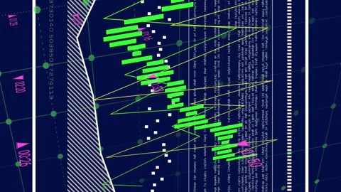 Animation of data, graphs with changing numbers and loading bar against blue Stock Footage 313331334