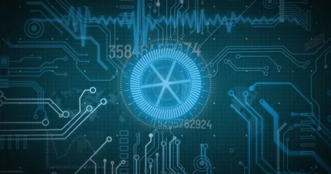 Animation of data with hud processing, circles on digital interface Stock Footage 316217564