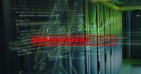 Animation of data loading bar and data processing over computer servers Stock Footage 265551763