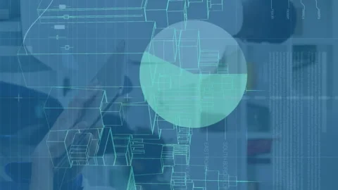 Animation of data, model of modern cityscape over caucasian female architect Stock Footage 312668826