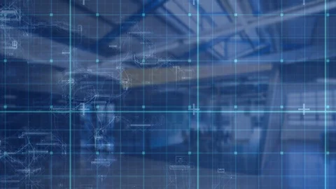 Animation of data with out of focus modern office in the background Stock Footage 124584803