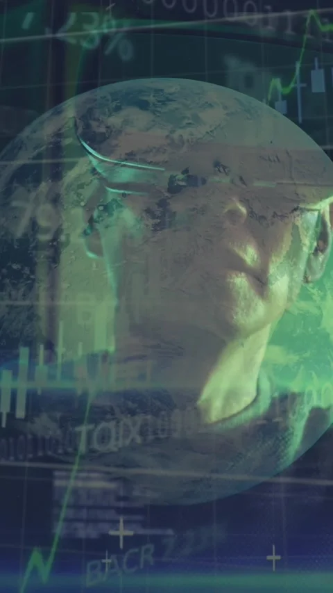 Animation of data over asian male it engineer with vr headset by computer server Stock Footage 324557549