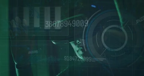 Animation of data over asian male it engineer with vr headset by computer server Stock Footage 328581760