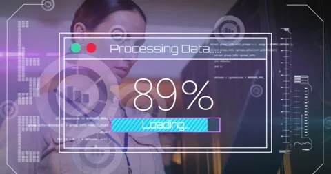 Animation of data over caucasian female it engineer with laptop by computer Stock Footage 328225925