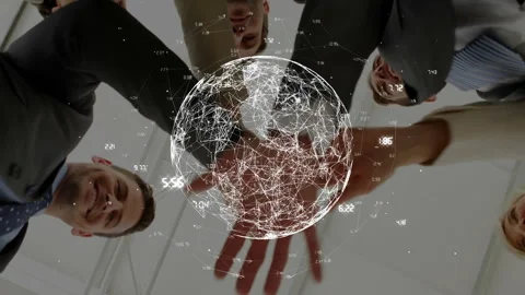 Animation of data points and connections over diverse business team joining Stock Footage 304481601