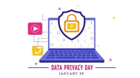 Animation of Data Privacy Day Vector Illustration featuring a Lock on a Screen Stock Footage 301512450