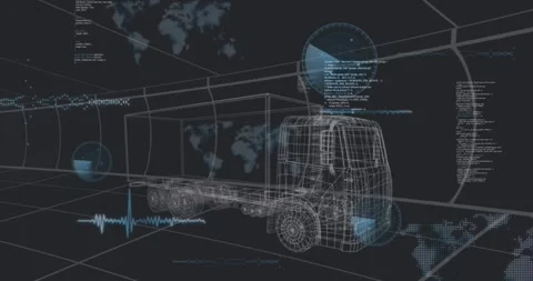 Animation of data processing 3d car model over grid on black background Stock Footage 328407618