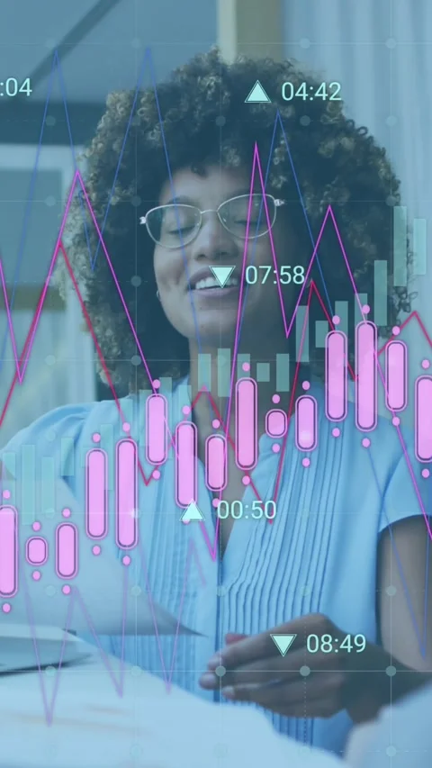 Animation of data processing on african american woman with document talking to Stock Footage 319223136