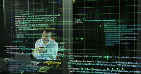 Animation of data processing on african american male engineer holding network Stock Footage 327450551