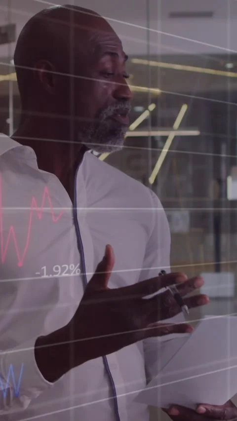 Animation of data processing against african american man and woman discussing Stock Footage 320921878