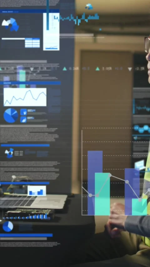 Animation of data processing against asian male engineer using laptop at server Stock Footage 321441044