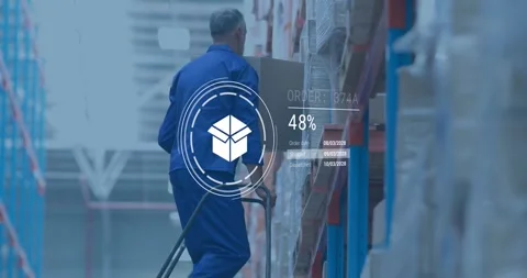 Animation of data processing against caucasian male worker climbing to remove a Stock Footage 252009856