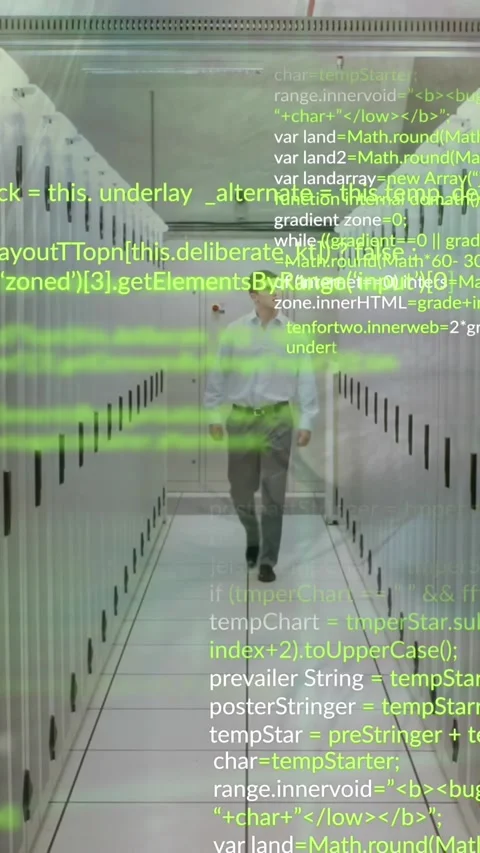 Animation of data processing against caucasian male engineer walking at computer Stock Footage 321323403
